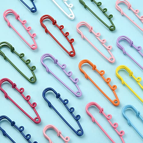 Image of LiQunSweet 30 Pcs 2 Inch 3-Holes Colorful Spray Painted Kilt Pin Brooch Clasp Safety Pins Brooch Findings for DIY Arts Sewing Crafts Clothes Blankets