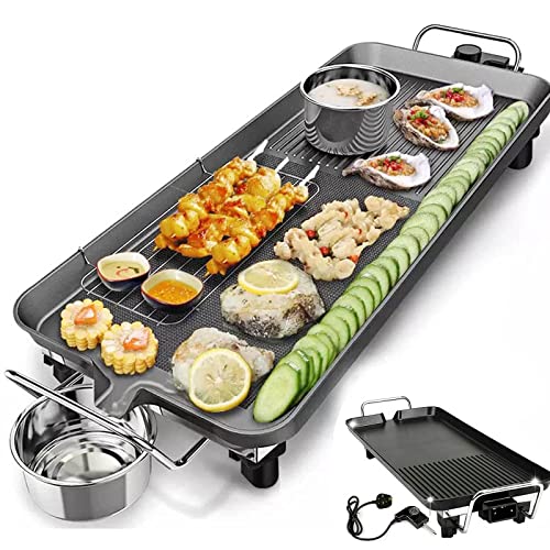 1500W Smokeless Electric BBQ Grill, Versatile Griddle, Hot Plate, Teppanyaki Grill, Non-Stick, Detachable Temperature Control, Drip Tray, Party Table Top Cooking for Indoor Outdoor(67 x 29.5 x 8.5cm)