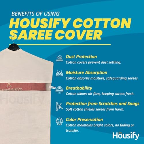 Image of Hanging Cotton Saree Covers with Zip (Set of 6) of 30x 18 (Inches) For saree storage bags | Haniging Cotton Saree Cover /Bags for Saree /clothes (HANGERS ARE NOT INCLUDED WITH SAREE COVER) (6)