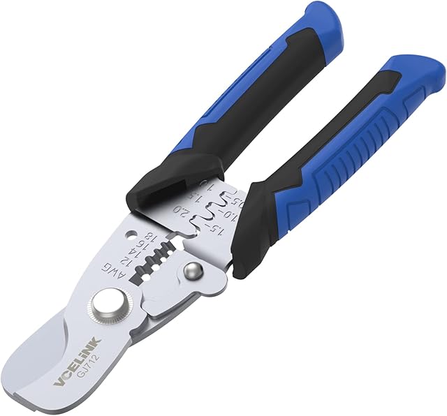 VCELINK Wire Strippers Cutter 7inch Multifunction 3-in-1 Cable Cutters Electrical for Cutting Stripping and Crimping Suitable for Coax Coaxial Cable Multi-core Flexible Cable 180mm