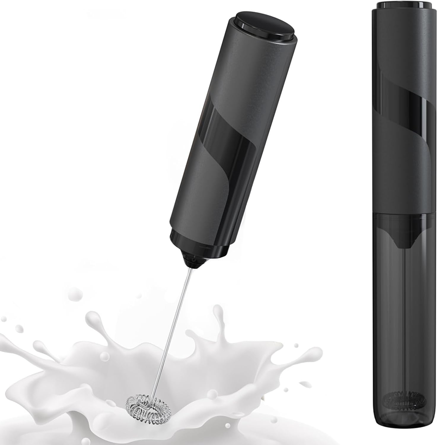 Handheld Milk Frother with Cover- 15-Second Silent Drink Mixer, Travel-Ready with ABS Sleeve, Battery-Powered for Coffee, Matcha & Shakes