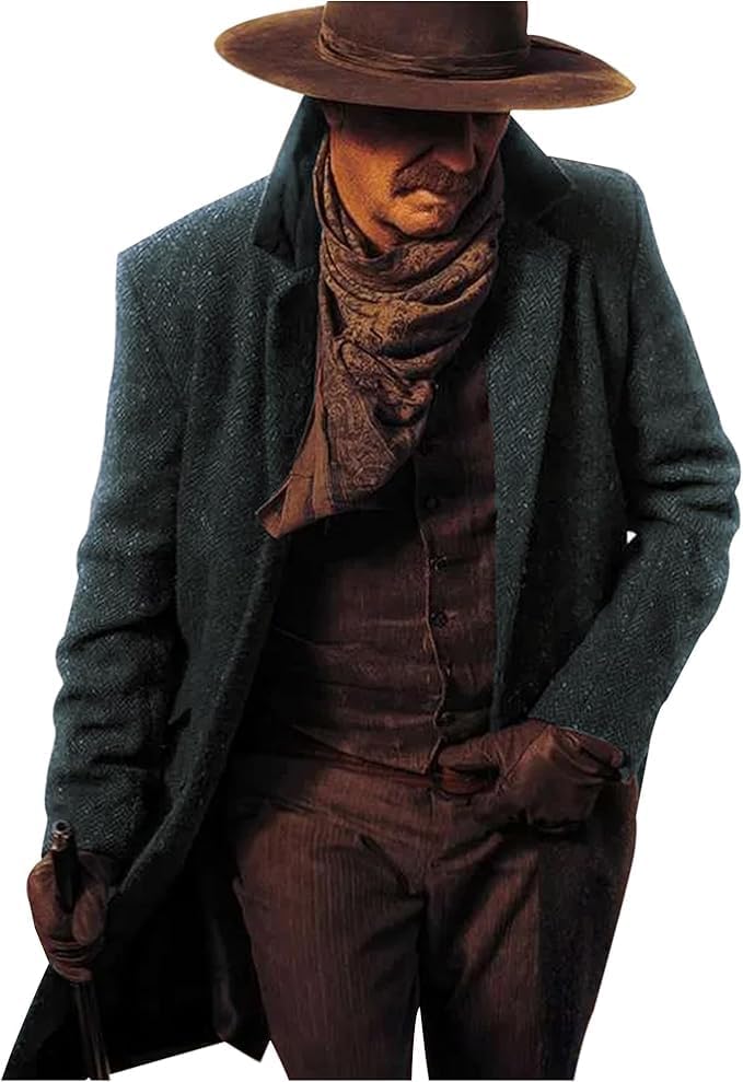 Kevin Costner Horizon An American Saga Grey Wool Western Cowboy Trench Coat