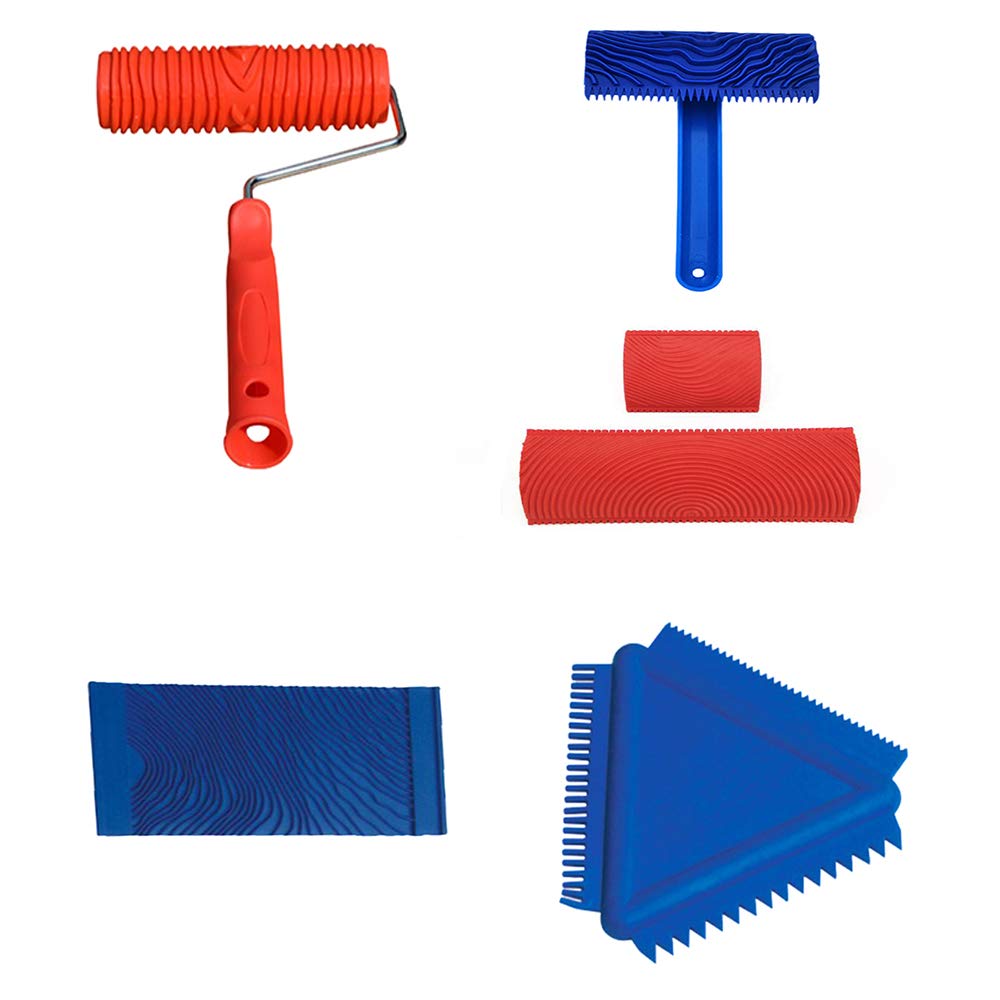 JJDD Kit d'outils de peinture à grain de bois avec poignée pour décoration murale Motif vichy