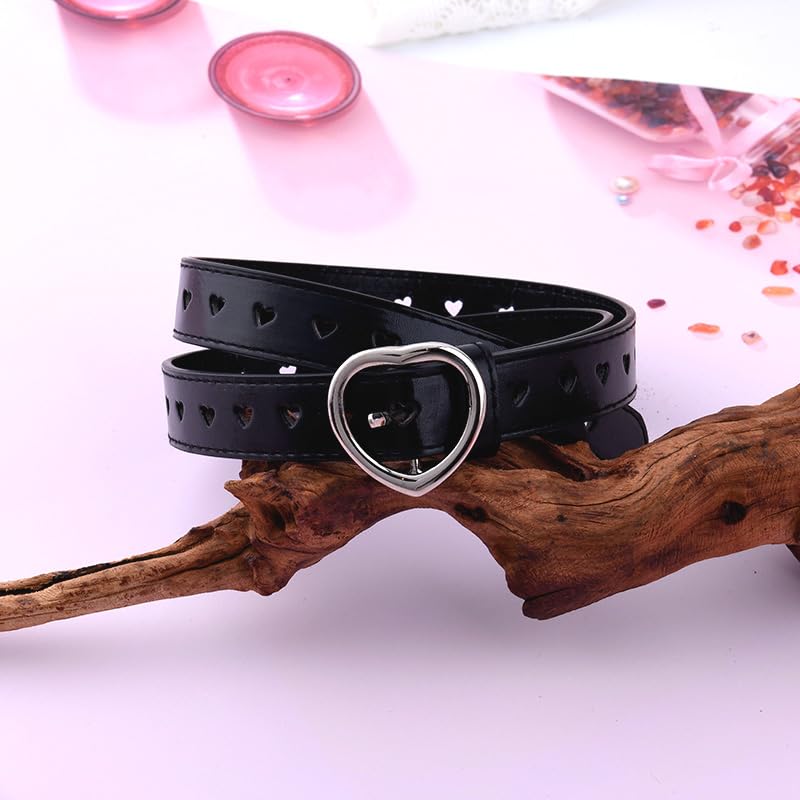 Black Heart Shaped Buckle Blets for Women Gothic Punk Accessories for Women Kawaii Heart Belt Y2k Goth Belt for Pants Jeans Vintage Cowgirl Belts for Skirts Dresses Gen Z Clothes