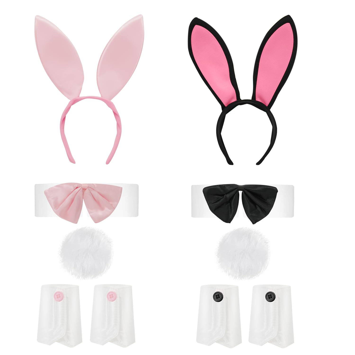 2PACK Bunny Costume Accessories Rabbit Ears Tail Collar Bow Tie Cuffs for Adult Women Men Easter Halloween Party