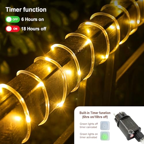 Liyade LED Lichterschlauch Aussen, 20m 200 LEDs Lichtschlauch Außen Innen, 8 Modi & Timer, IP65 Wasserfest Leuchtschlauch Led Schlauch Helligkeit dimmbar für Garten Fest Party Hochzeit (Warmweiß)