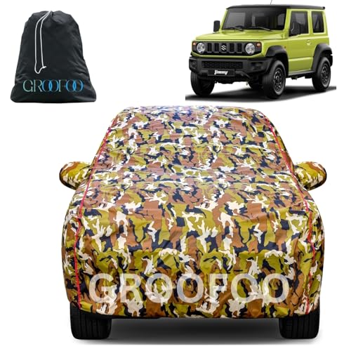 Image of GROOFOO Car Cover Compatible with Maruti Suzuki Jimny | Camouflage, Waterproof, Dustproof, UV Protection | Military Jungle Design | Custom Fit, Triple Stitched | All Weather Body Cover