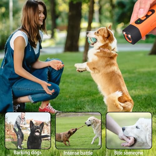 HuaMuDM Anti Bell Gerät Hunde,Ultraschall Hundeabwehr mit 3 Einstellbaren Frequenzen LED-Taschenlampe, Wiederaufladbar Antibell Ultraschall Gerät,für Kleine Große Hunde Innen Außenbereich Hund