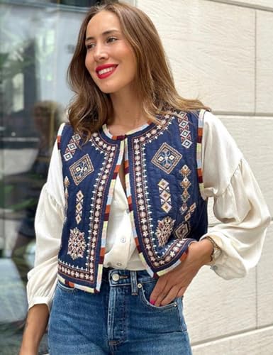 Yimoon Women's Vintage Floral Embroidered Vest Boho Casual Open Front Sleeveless Cardigan Waistcoat4