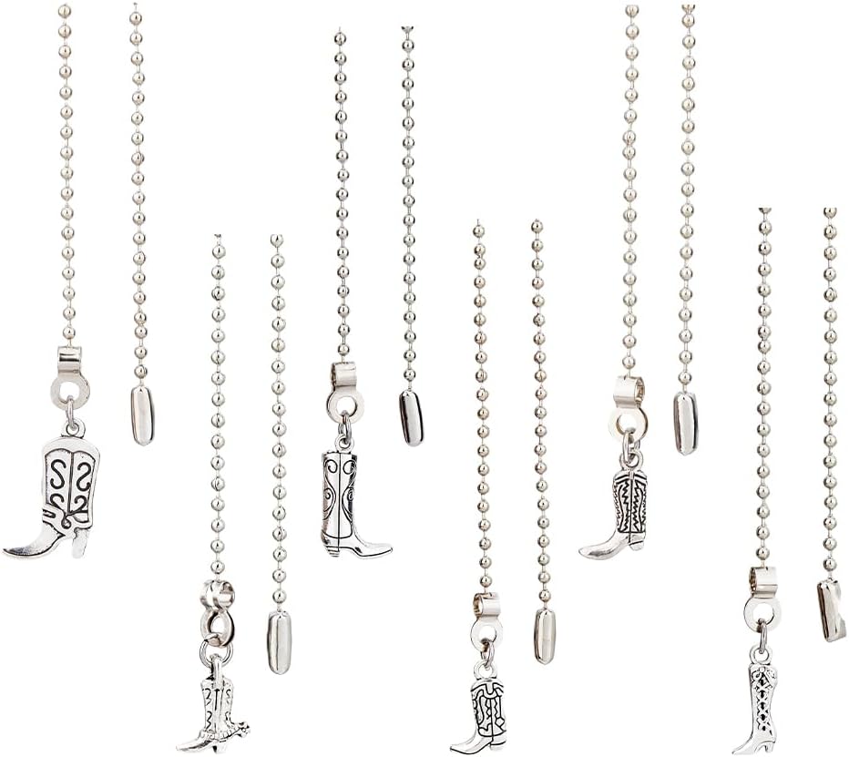 DICOSMETIC 6Pcs Light Pull Chain Western Cowboy Ceiling Fan Pull Chain Extenders Light Pull String Extension Cowboy Boots Charms with Ball Chains Connector for Fan Wall Lamp Home Decor