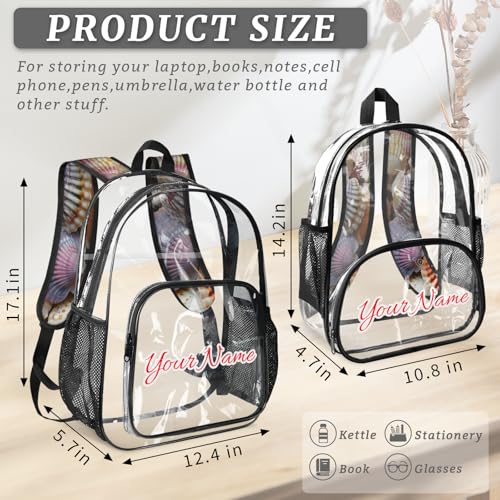 Personalized Large Clear Backpack Stadium Approved Heavy Duty PVC Plastic Custom Transparent Backpacks See Through Bag with Name, Seashells Beach Themed4