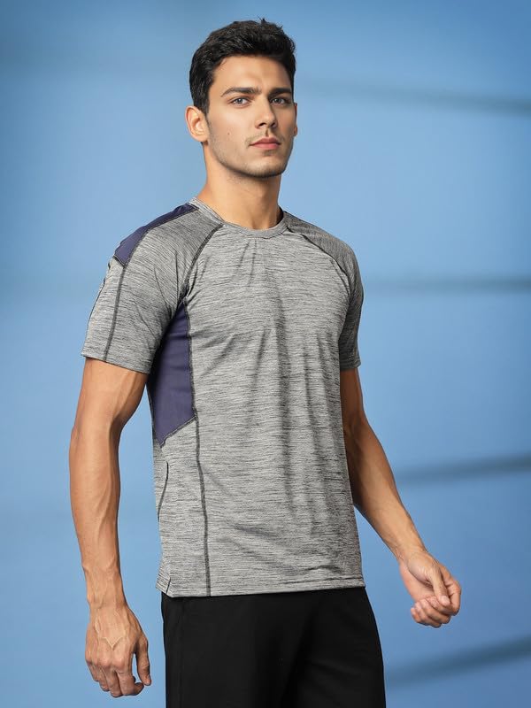Image of CHKOKKO Men's Quick Dry Half Sleeve Regular Fit Lightweight Round Crew Neck Active Sportswear Gym T-Shirt for Workout Training Running and Fitness Activities Metalic Grey L