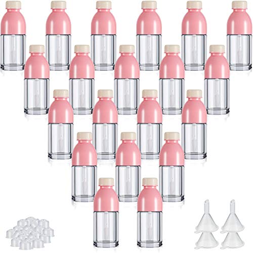 20 Pieces Beverage Bottle Shaped Lip Gloss Tube Empty Plastic Lip Gloss Tube Mini Clear Refillable Lip Balm Bottle Container with 4 Pieces Plastic Funnels for Women Girls DIY Cosmetics, 8 ml