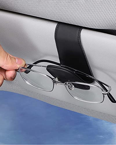 JEJA Brillenhalter für Auto Sonnenblende, Leder Sonnenbrillen Halterung für Auto Visier Zubehör, Ticket-Kartenclip, Schwarz