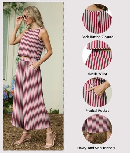 Lepunuo Two Piece Sets for Women Summer Wide Leg Pants Sets with Pockets — view 2