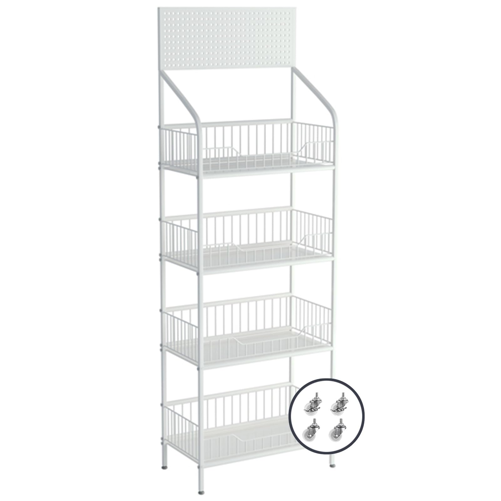 Generico Scaffale espositivo per Snack da supermercato, scaffale Multifunzionale per Alimenti, Frutta, Verdura, Caramelle e Pane, Organizer da Cucina per casa e minimarket (Bianco, 50x28x157 cm)
