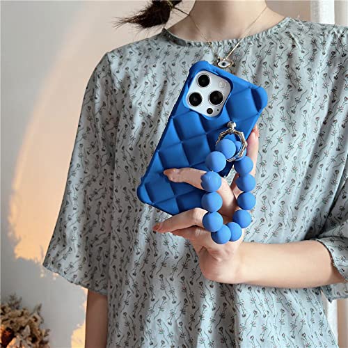 Coque silicone iPhone 13 antichoc bleu mat avec chaîne perles - 3