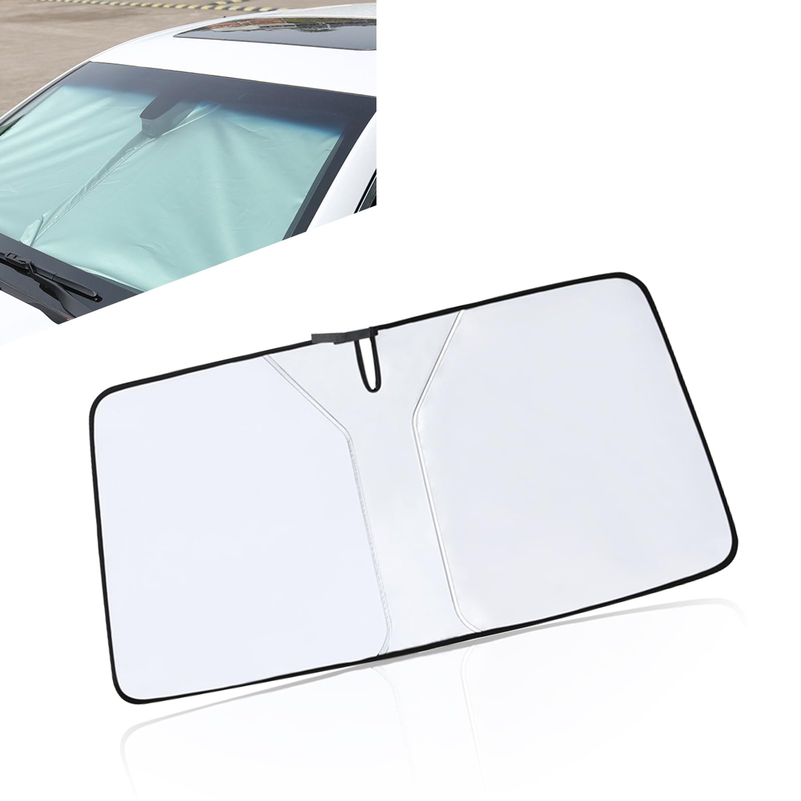 Tesnaao1 PC Car Front Sun Visor, 53.54" x 25.59" x 50.39" Sun Protection Insulated Front Windshield Sunshade with Storage Bag, Essential Summer Sccessory, Compatible with Cars, SUVs, Trucks (Silver)