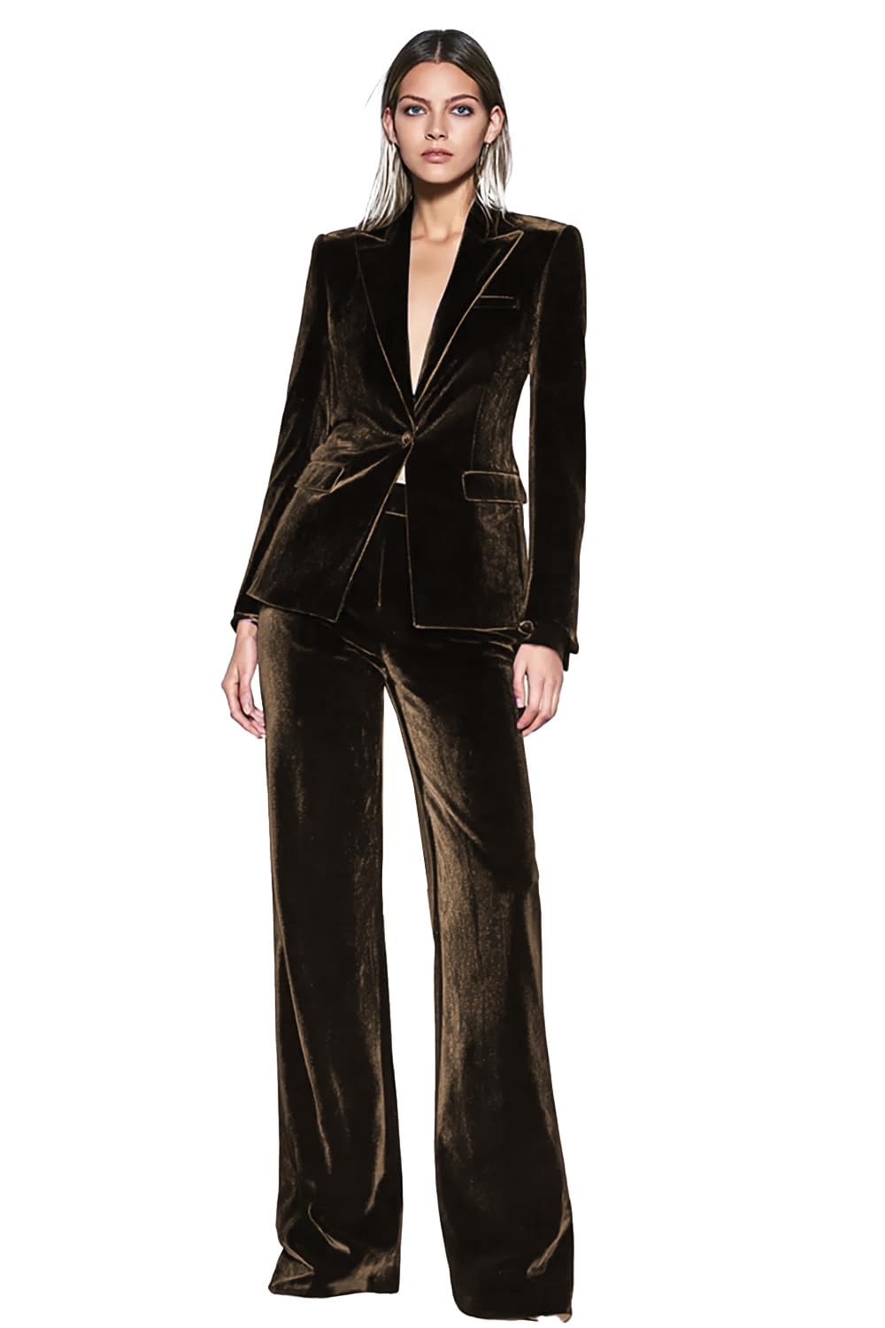 Mi Bo Tong Womens 2 Piece Velvet Pantsuits Lined Ladies Business Office Tuxedos Velvet Casual Party Suits Wedding