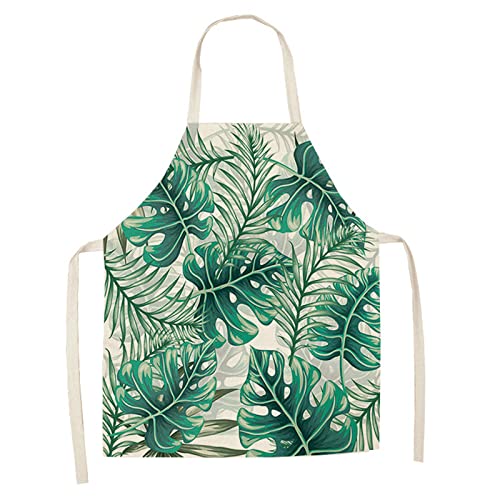 HJOSWVNS Delantal Cocina Hombre Hojas De Palma Verde Delantal Cocina Mujer Algodón Cáñamo Delantales de Cocina Antimanchas Delantal Hombre Ajustable Mandiles de Cocina Resistente Desgaste 38x47cm