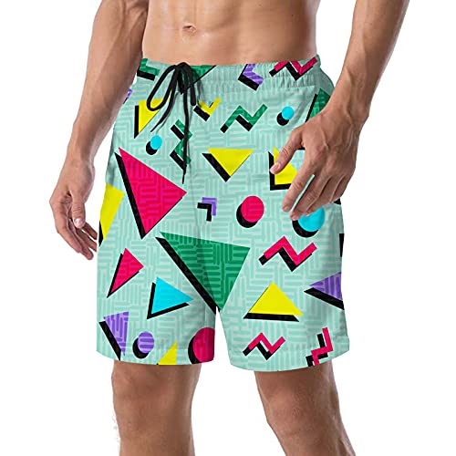 Vintage 80S Clothes For Men,Summer 80S Or 90S Beach Board Shorts Swim Trunks Elastic Waist Quick Dry,Large #TOP2