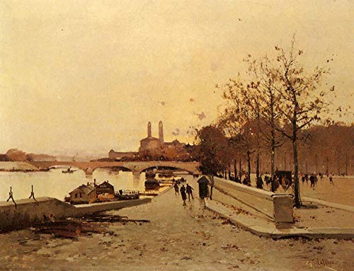 Peinture à l'huile sur toile paysage parisien Eugene Galien Laloue Seine