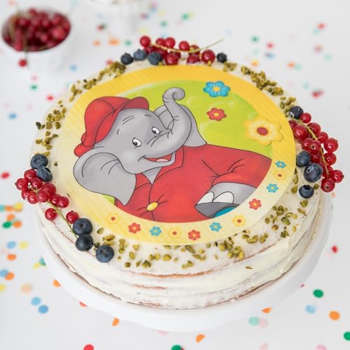 Tortenaufleger * BENJAMIN BLÜMCHEN * aus Esspapier als Kuchen- und Tortendeko | Ø20cm, Deko für Kindergeburtstag und Kinderparty | Elefant Trörööööö Zoo
