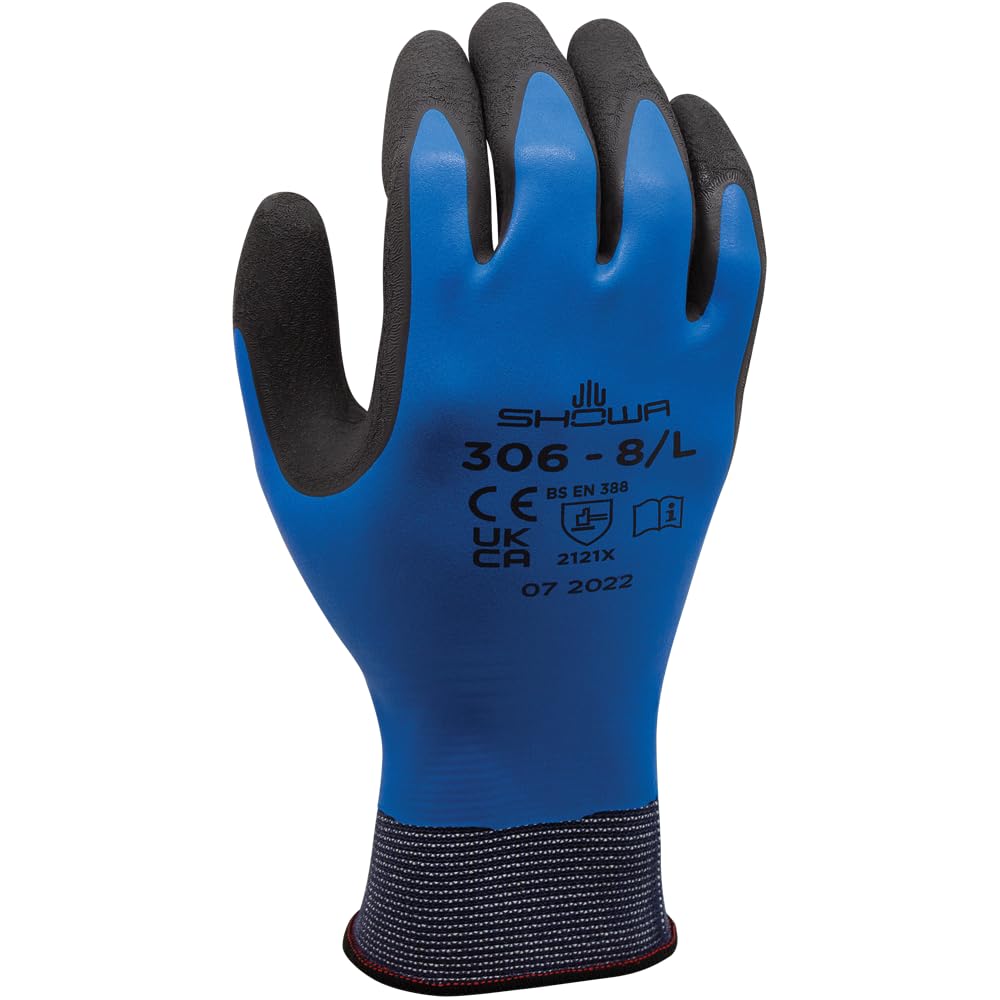 Showa 306 Latex Coated Waterproof Work Gripper Gloves - 9/Extra Large