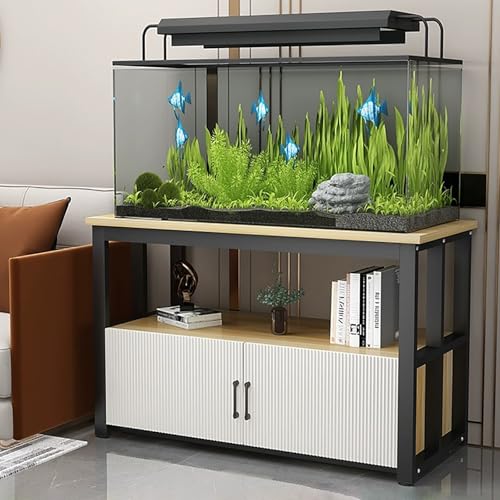 FVTVHEV Aquariumständer Aquarium Mit Unterschrank Breite 50–120 cm Zweistöckiges Design Aquarienschrank Geeignet für den Einsatz zu Hause oder im Büro(Wood Grain+Black,50x40x70cm)