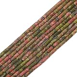 BEADIA Cuentas de tubo de unakita natural, cilindro de 4 x 13 mm, 38 cm, cuentas de piedra para hacer joyas