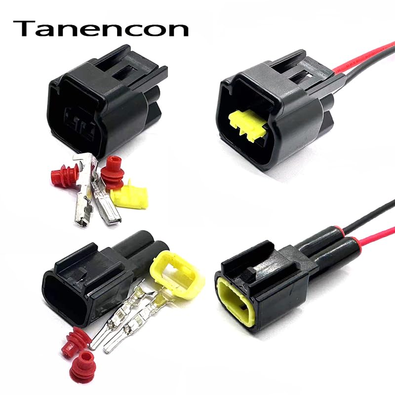 2 Pin Car Engine High Voltage Package Connector Ignition Coil Wire Harness Waterproof Plug for d Focus FW-C-2F-B FW-C-2M-B - (Color: Gold, Package: 20 Sets)