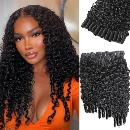Burmese Curly Bundles Human Hair 12 14 16 Inches Curly Bundles with Spiral End 100% Unprocessed Virgin Remy 3C4A Quick Weave 12A Water Wave Raw for Women Double Weft Natural Black