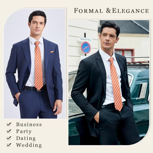 Image of Enlision Mens Ties Stripe Tie and Pocket Square Set Classic Formal Woven Neckties Handkerchief Cufflinks Wedding