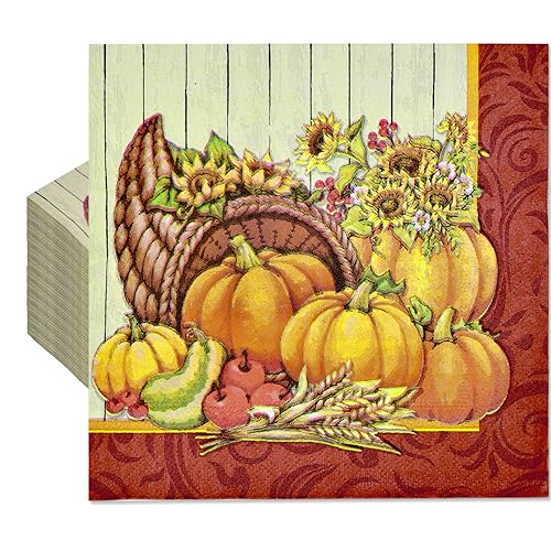 Serviettes en papier de 33 x 33 cm jetables et absorbantes pour cocktail d'automne