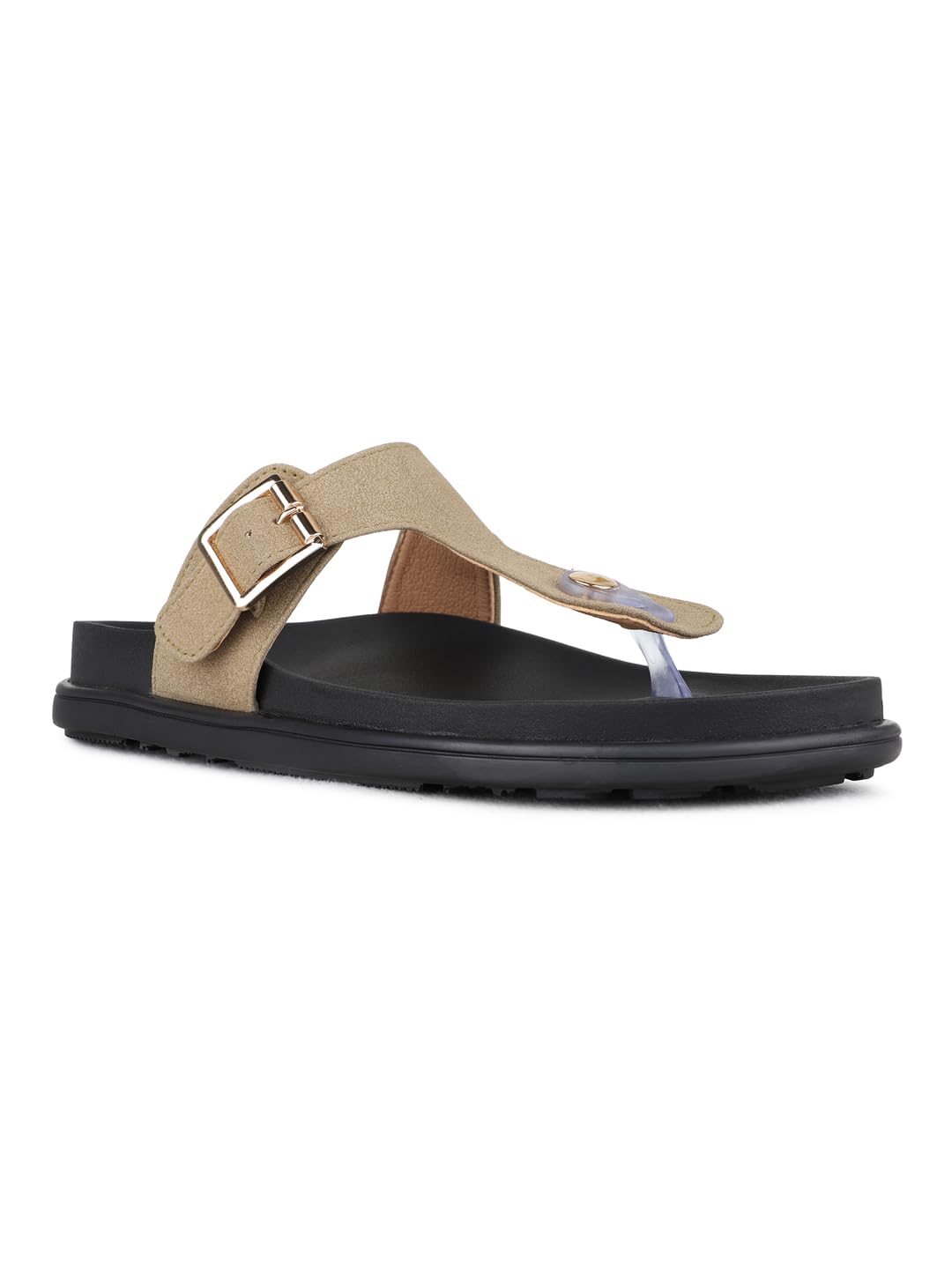 Womens Green Casual Solid T-Strap Flat Slip-Ons-image-15