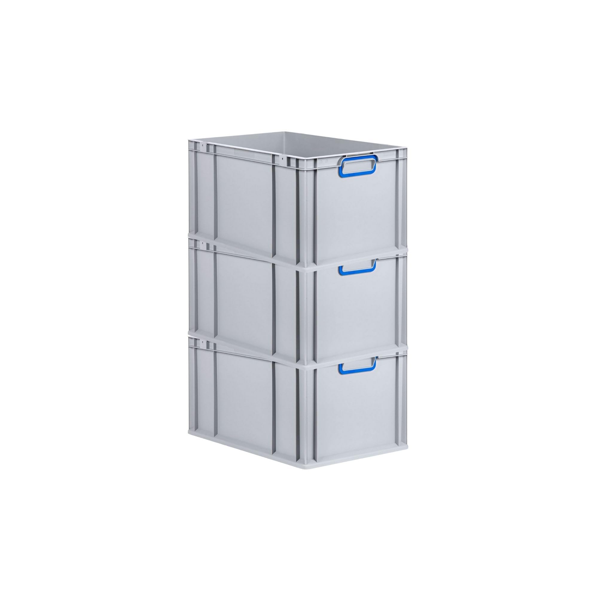 PROREGAL SET SUPER ÉCONOMIQUE 3x Bac Euro NextGen Color | HxLxP 32x40x60cm | 65 litres | Poignées bleues fermées | Fond renforcé | Eurobox, empilables