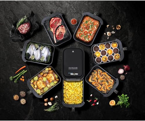 مقلاة هوائية سعة 8 لتر من بلاك اند ديكر، طاقة 1700 واط، تحكم رقمي باللمس، سلة مستطيلة واسعة، 7 وظائف مضبوطة مسبقًا، حرارة قابلة للتعديل، طهي بدون دخان، اسود - SAF80W-B5