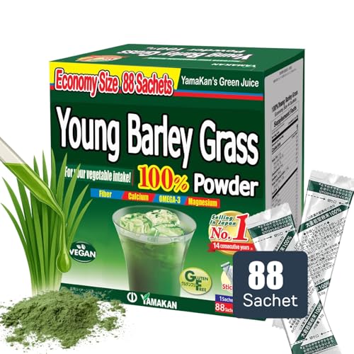 山本漢方製薬株式会社 YAMAKAN Young Barley Grass Powder, Greens Superfood Powder Rich in Nutrients, Minerals, Vitamins & Plant-Based Protein for Women & Men, Barley Grass from Japan, Non GMO 88 Count