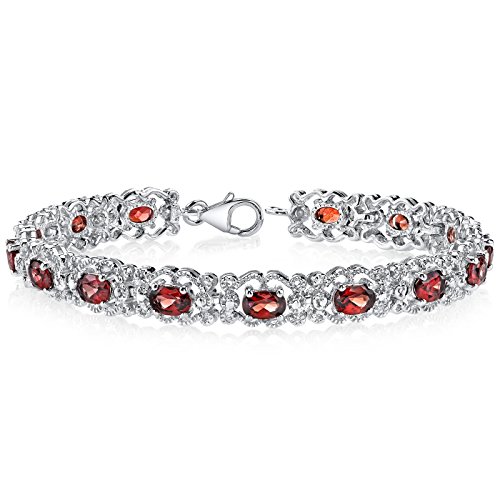 Peora 8.50 Carats Garnet Tennis Bracelet For Women 925 Sterling Silver, Natural Gemstone Birthstone, Oval Shape 6X4Mm, 7 1/4 Inch Length #TOP8