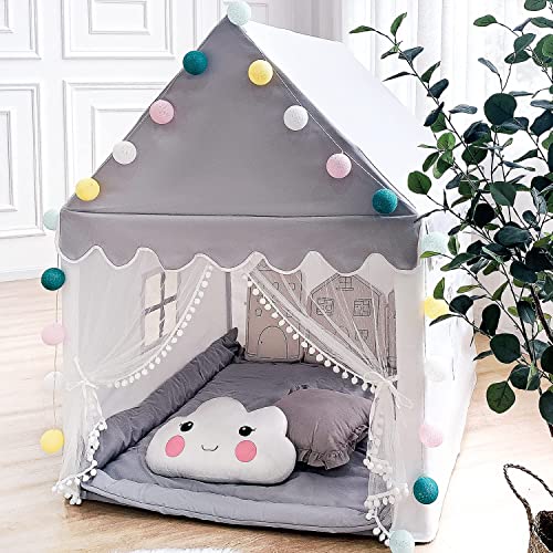 Image of Avrsol Kids Play Tent with Mat - Large Playhouse with Ball String Lights Children Play Castle Fairy Tent for Girls & Boys Birthday Gift (Boy Tent with mat),47'' L X 39'' W X 55'' H