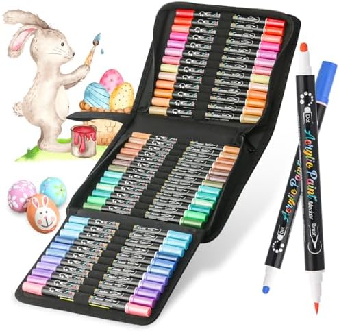 ZSCM 48 Colors Dual Tip Acrylic Markers Paint Pens, Halloween Pumpkin Painting Fine & Brush Tip Acrylic Paint Pen For Kids Adults Painting Glass Ceramic Wood Canvas Art Supplies Crafts
