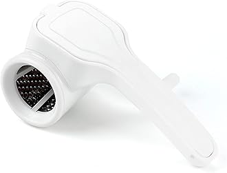 TONMA Multipurpose Classic Rotary Cheese Grater with 304 Stainless Steel Drums, Handheld Cheese Grinder for Parmesan, Cheddar, Nuts, Chocolate,Vegetable, Ergonomic Design (White)
