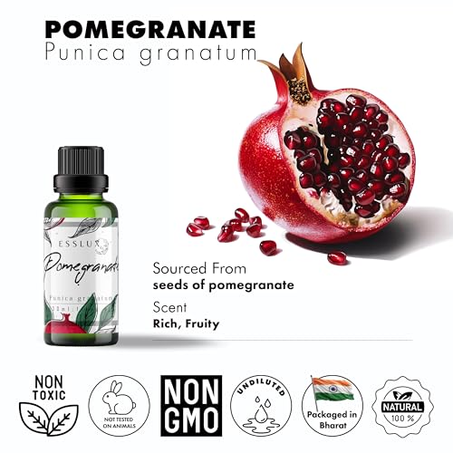 Image of Esslux Pomegranate Essential Oil: 100% Pure and Natural - Therapeutic Grade Indian Pomegranate Aromatherapy Oil - Ideal for Skin and Hair Care - 10 ML