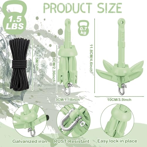 Image of MorningRo 1 Pack 1.5 /3.5 lb Marine Kayak Anchor Kit with 40ft Rope and Buoy Folding Grapnel Boat Anchor Kit Kayak Fishing Accessories for Small Boats, Canoe, SUP Paddle Boards