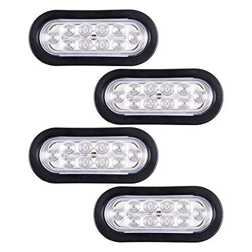 Astra Depot 4pcs Clear Lens Red Tail Light 6" Oval Oblong 10-LED Brake Stop Running Lamp Trailer Truck RV