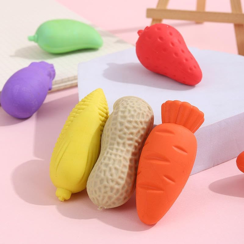 Creative Fruit Shaped Eraser for Students, Vegetable Food Eraser for Students, Essential Stationery for School (Penut, Mango, Strawberry) (Penut,Mango,Strawberry)