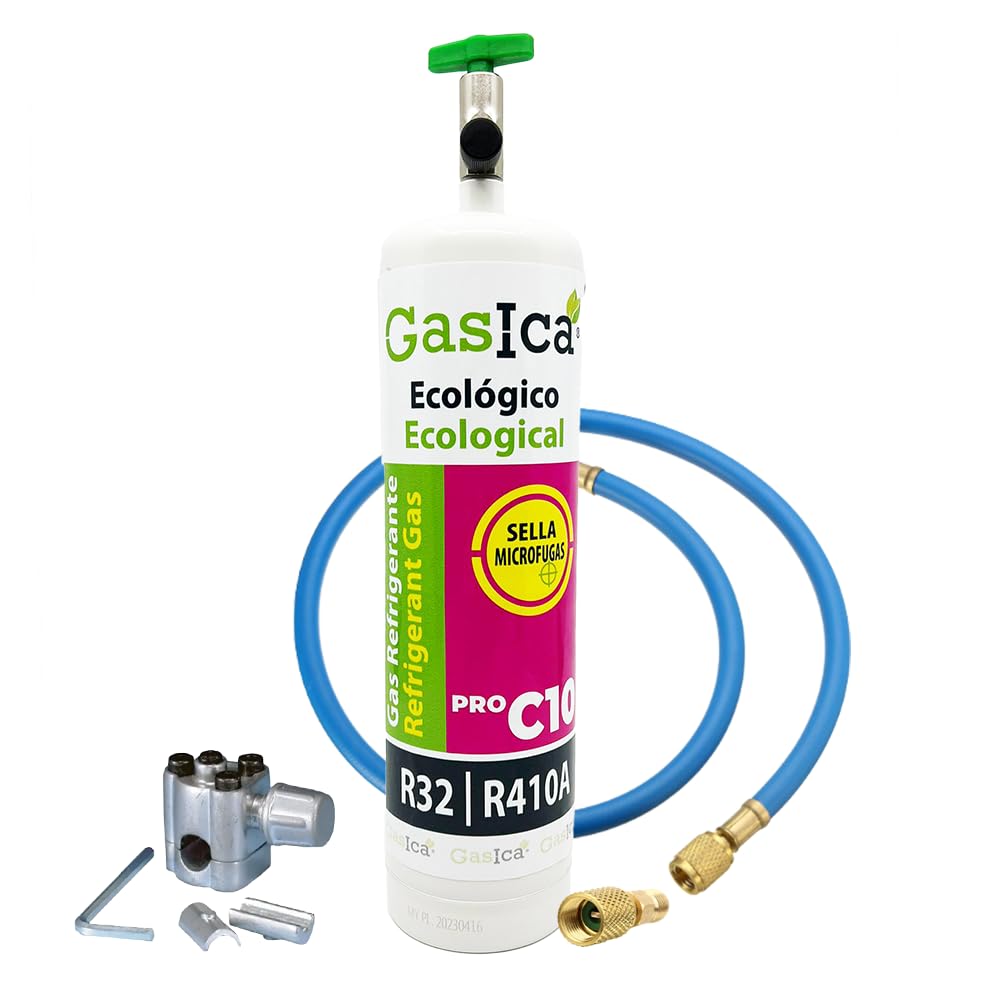 KIT RICARICA GAS ECOLOGICO RAFFREDDANTE ADATTO PER R32 R410A 800gr CON VALVOLA DI SERVIZIO + TUBO DI CARICA + OBUS DI RICARICA RAPIDO peso neto 400 GR