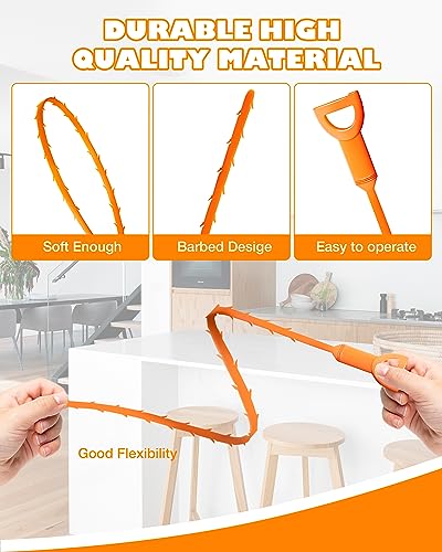 25 Inch Sink Snake Drain Clog Remover Tool,6 Pack Drain Cleaner Hair Clog Remover Tool, Drain Hair Remover Plumbers Snake, Drain Cleaner Sticks, Easy and Quick Unclog Sink Drain, Kitchen, Shower, tub. - Image 3