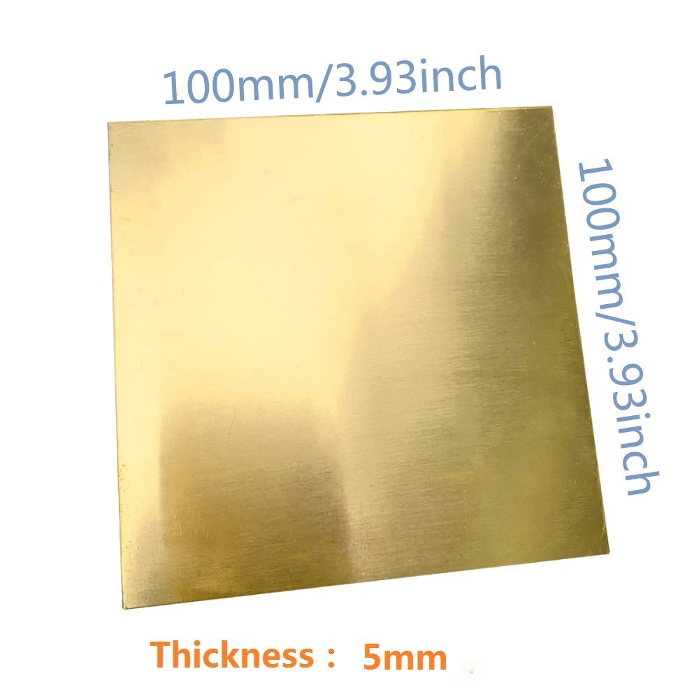 arkusze ecoppr， Blacha mosiężna H62 do dekoracji DIY Laboratorium obróbki metali i mebli(Thickness 5mm,100x100mm)
