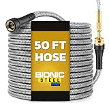 Bionic Steel PRO 50 Ft Metal Garden Hose with Nozzle, Water Hose Made from Heavy Duty 304 Stainless Steel, Flexible, Lightweight, Brass Fittings, Non Kinking, 500 PSI